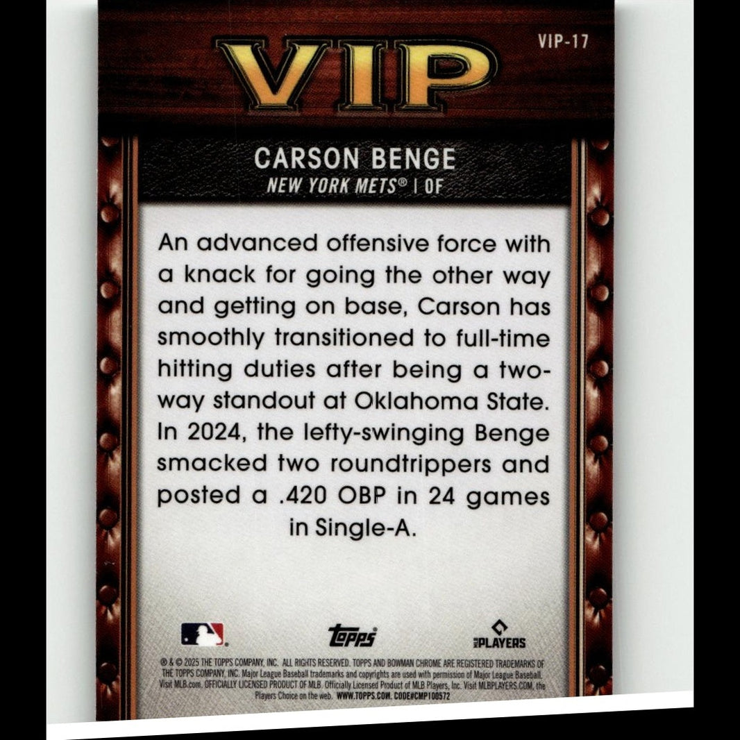 2025 Bowman #VIP-1 Carson Williams Very Important Prospects