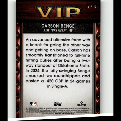 2025 Bowman #VIP-1 Carson Williams Very Important Prospects