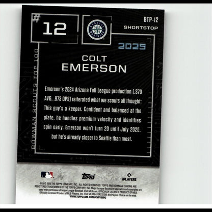2025 Bowman #BTP-12 Colt Emerson Bowman Scouts Top 100