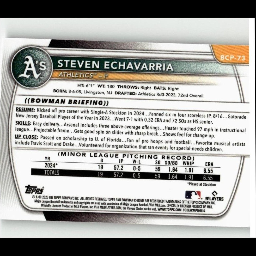 2025 Bowman #BCP-73 Steven Echavarria Chrome Prospects