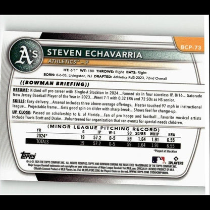 2025 Bowman #BCP-73 Steven Echavarria Chrome Prospects