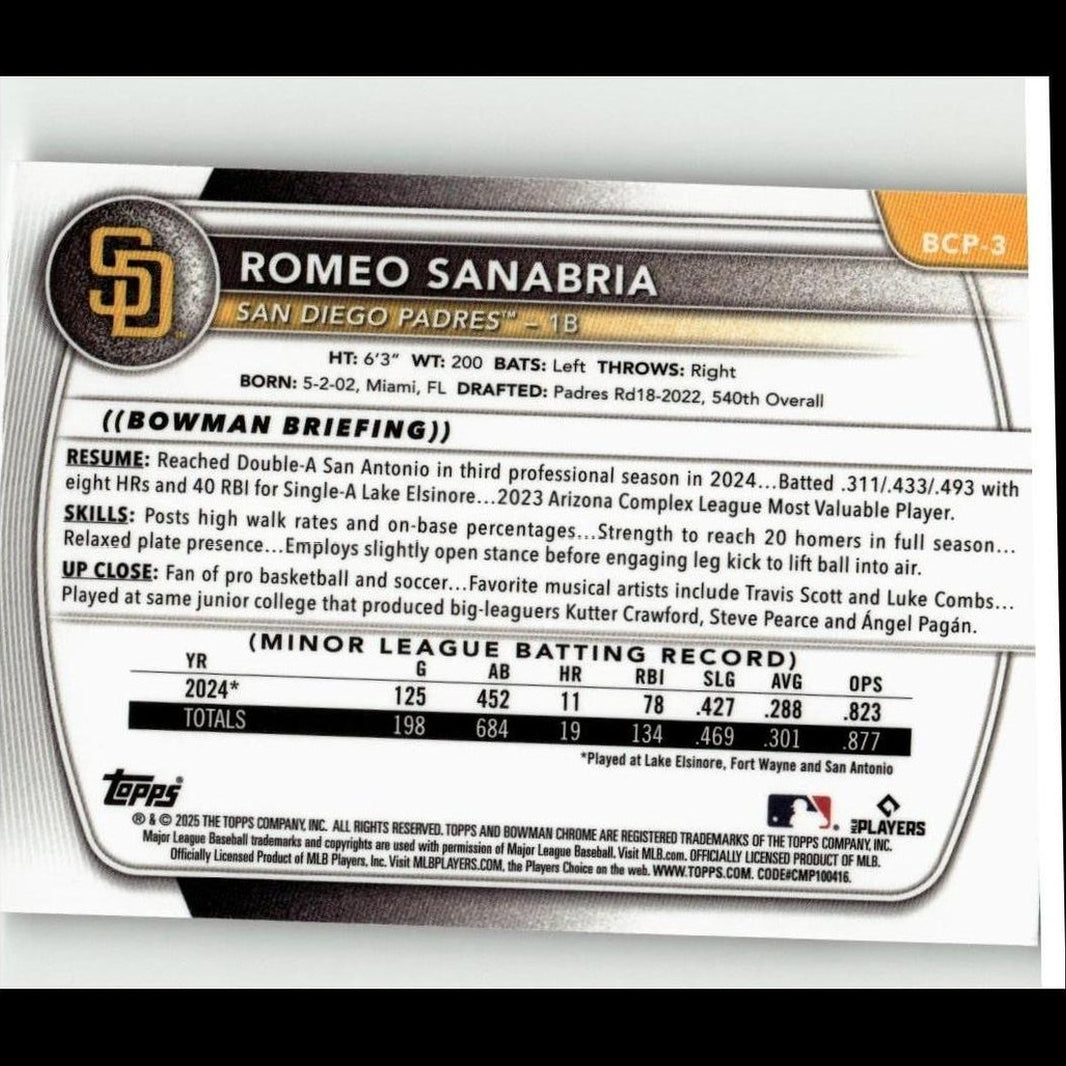 2025 Bowman #BCP-3 Romeo Sanabria Chrome Prospects