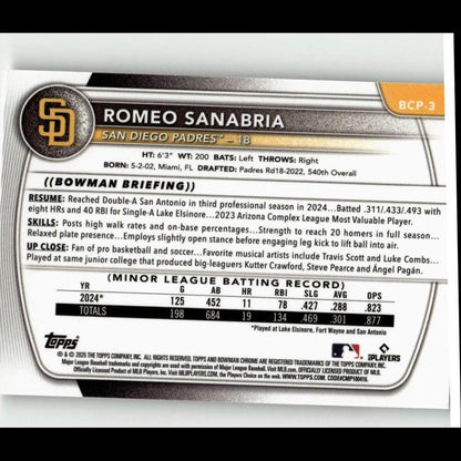 2025 Bowman #BCP-3 Romeo Sanabria Chrome Prospects
