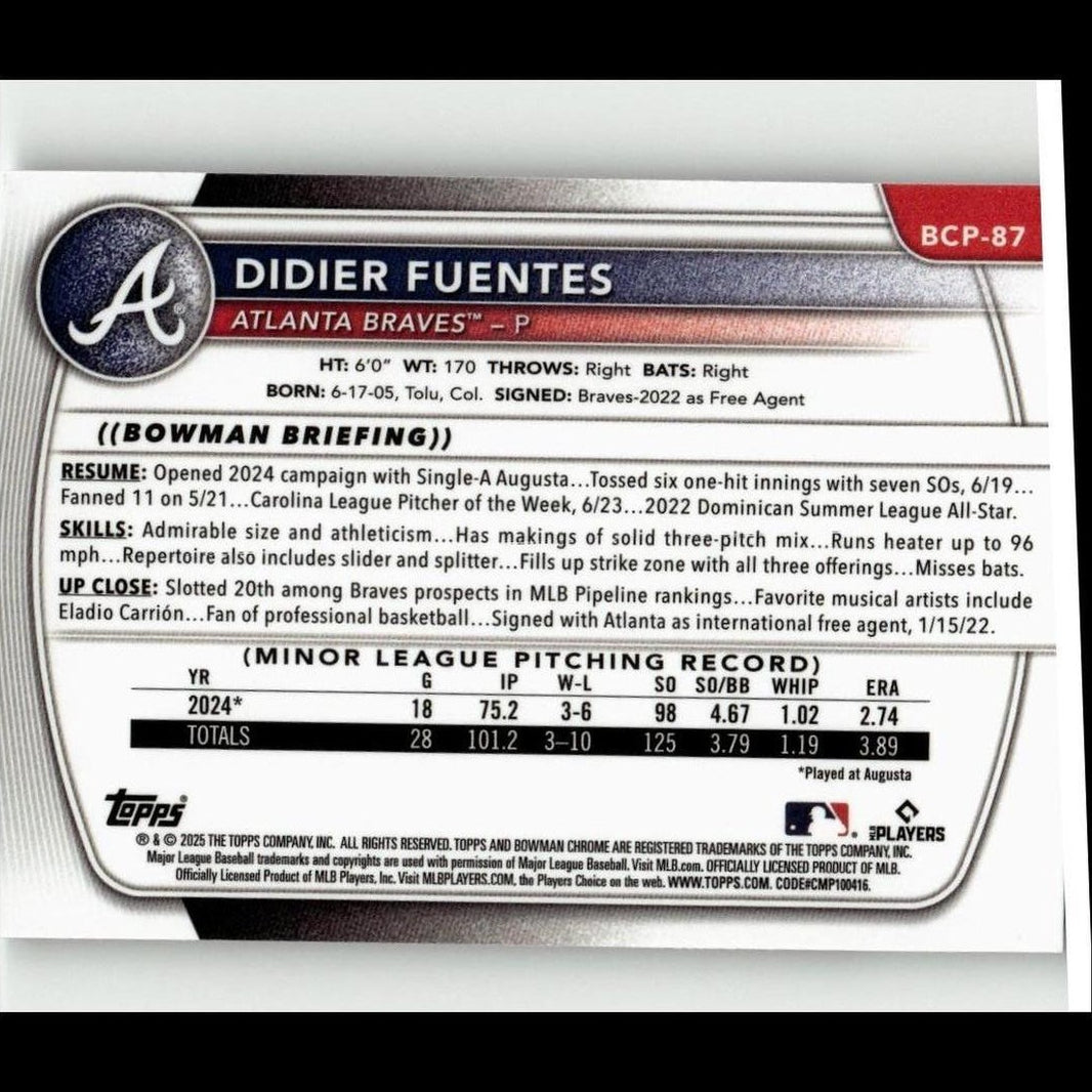 2025 Bowman #BCP-87 Didier Fuentes Chrome Prospects
