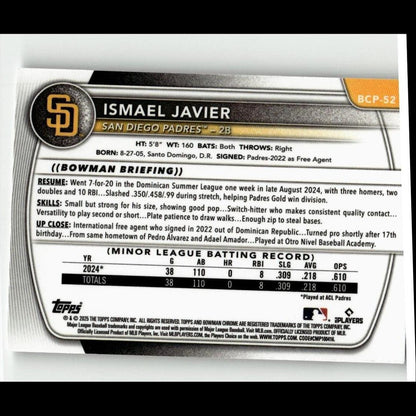 2025 Bowman #BCP-52 Ismael Javier Chrome Prospects