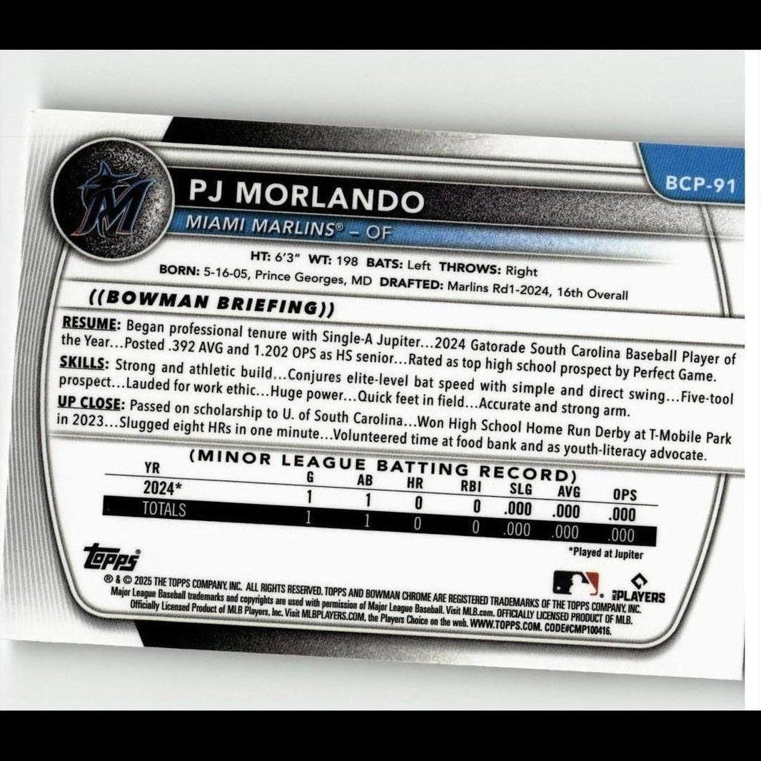 2025 Bowman #BCP-91 PJ Morlando Chrome Prospects
