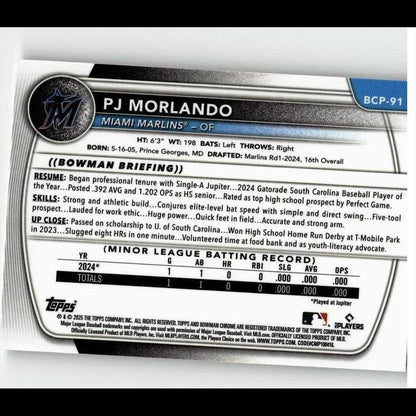 2025 Bowman #BCP-91 PJ Morlando Chrome Prospects