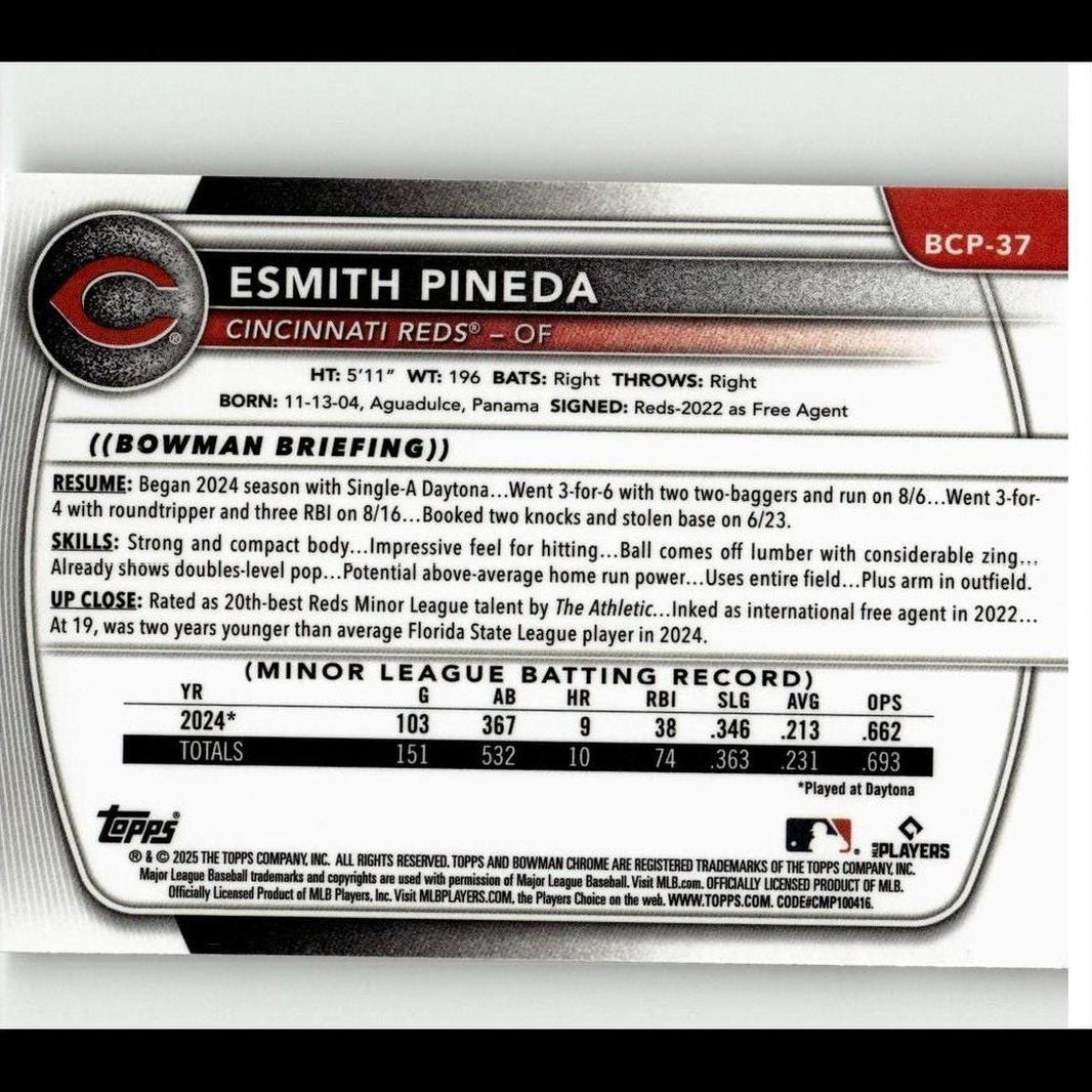 2025 Bowman #BCP-37 Esmith Pineda Chrome Prospects