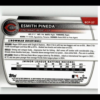 2025 Bowman #BCP-37 Esmith Pineda Chrome Prospects