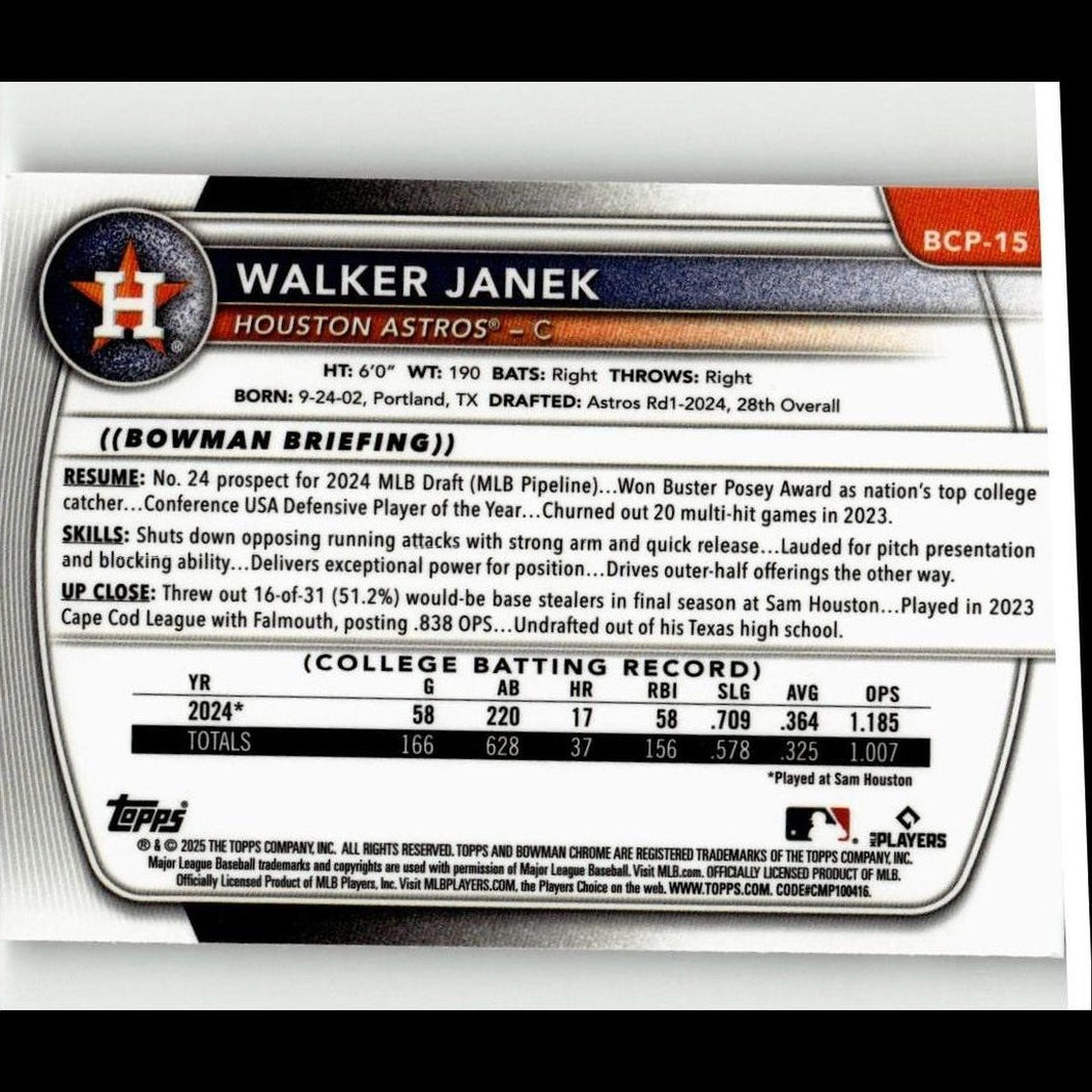 2025 Bowman #BCP-15 Walker Janek Chrome Prospects