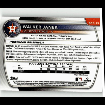 2025 Bowman #BCP-15 Walker Janek Chrome Prospects