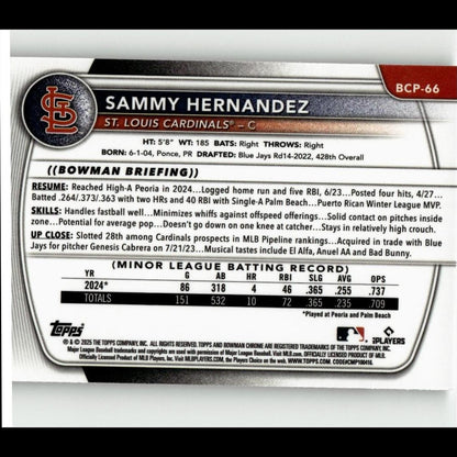 2025 Bowman #BCP-66 Sammy Hernandez Chrome Prospects