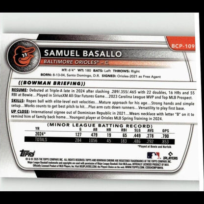 2025 Bowman #BCP-109 Samuel Basallo Chrome Prospects