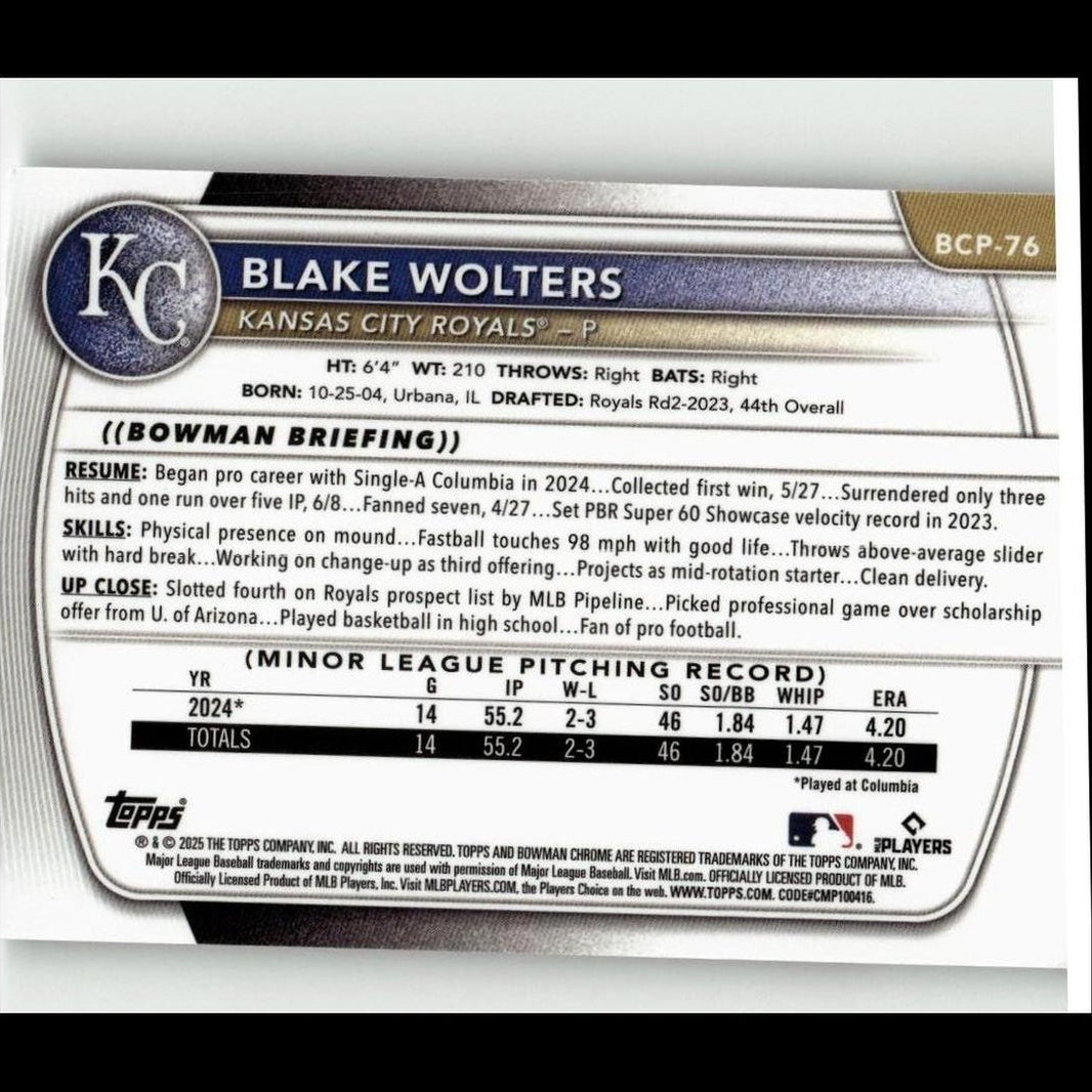 2025 Bowman #BCP-76 Blake Wolters Chrome Prospects