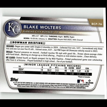 2025 Bowman #BCP-76 Blake Wolters Chrome Prospects
