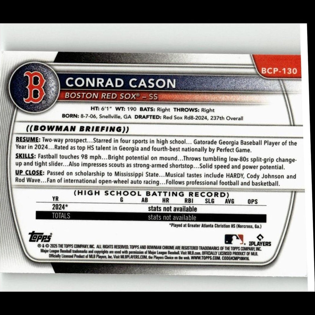 2025 Bowman #BCP-130 Conrad Cason Chrome Prospects