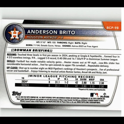 2025 Bowman #BCP-98 Anderson Brito Chrome Prospects Reptilian Refractor