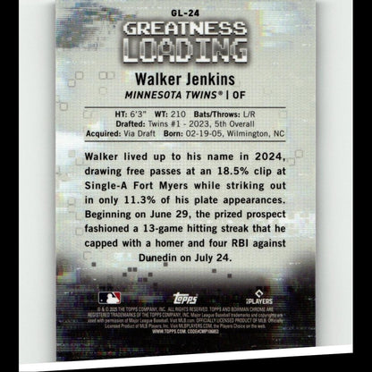 2025 Bowman #GL-24 Walker Jenkins Greatness Loading