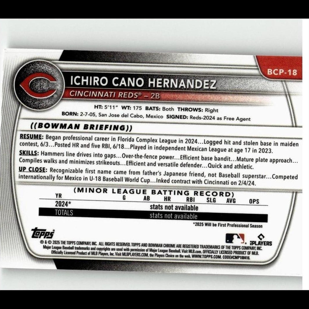 2025 Bowman #BCP-18 Ichiro Cano Hernandez Chrome Prospects