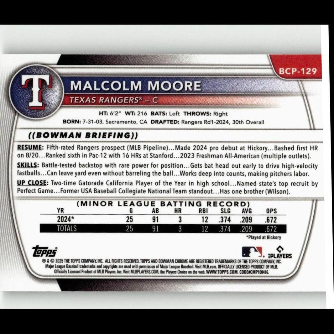 2025 Bowman #BCP-129 Malcolm Moore Chrome Prospects