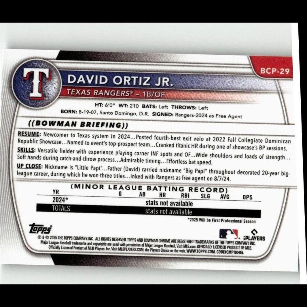 2025 Bowman #BCP-29 David Ortiz Jr. Chrome Prospects
