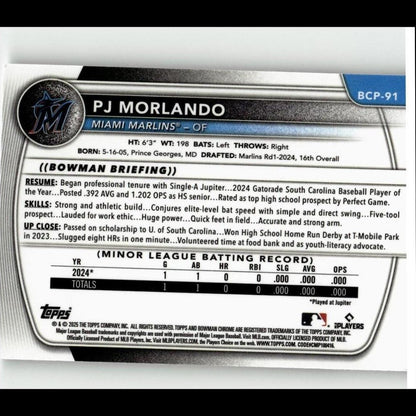 2025 Bowman #BCP-91 PJ Morlando Chrome Prospects