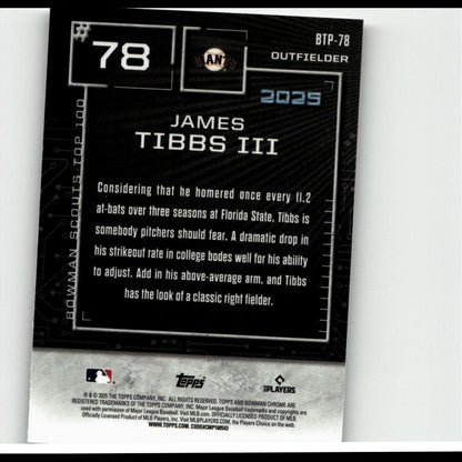 2025 Bowman #BTP-78 James Tibbs III Bowman Scouts Top 100