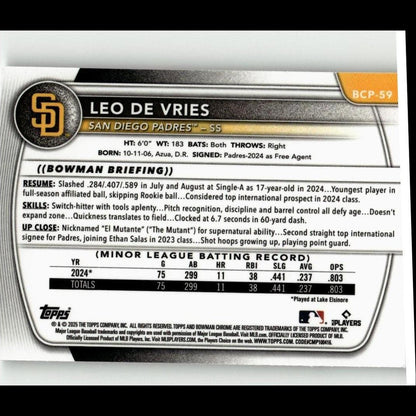 2025 Bowman #BCP-59 Leo De Vries Chrome Prospects
