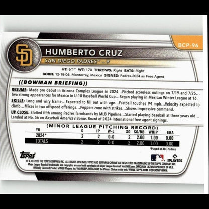 2025 Bowman #BCP-96 Humberto Cruz Chrome Prospects