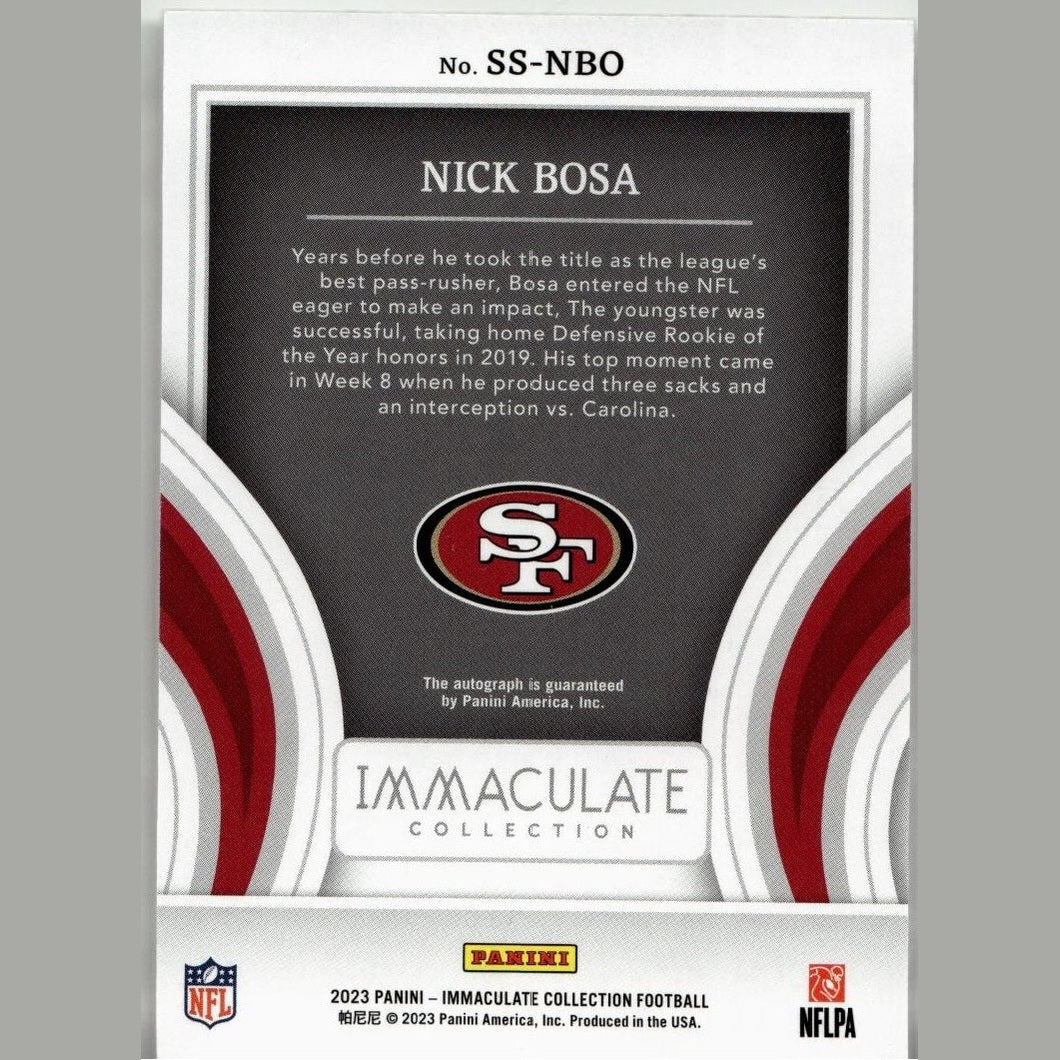 2023 Panini Immaculate #SS-NBO Nick Bosa Statement Signatures 17/49