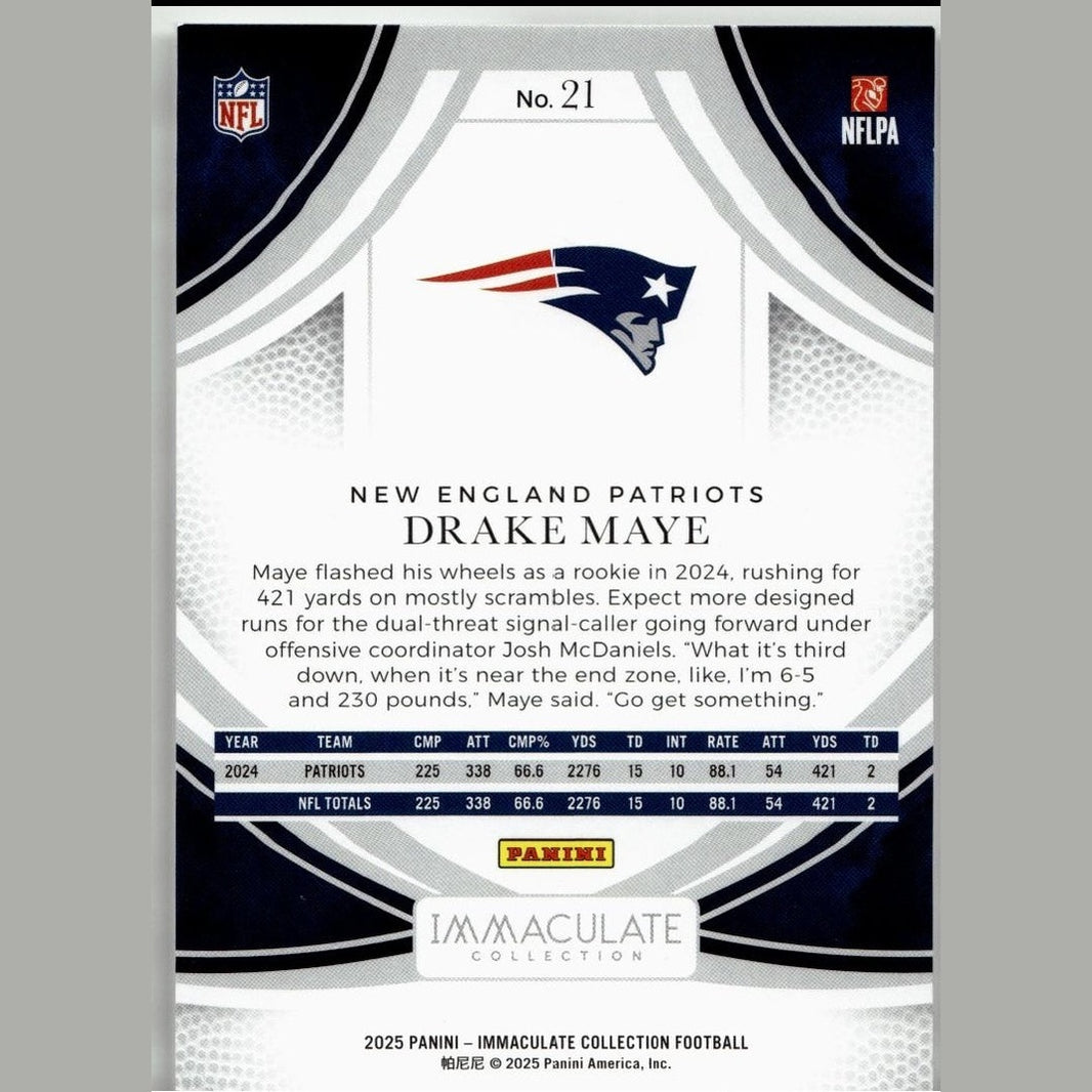 2025 Panini Immaculate Collection #21 Drake Maye Blue #/50