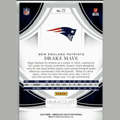 2025 Panini Immaculate Collection #21 Drake Maye Blue #/50