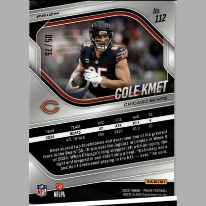 2025 Panini Prizm #112 Cole Kmet Green Scope #/75
