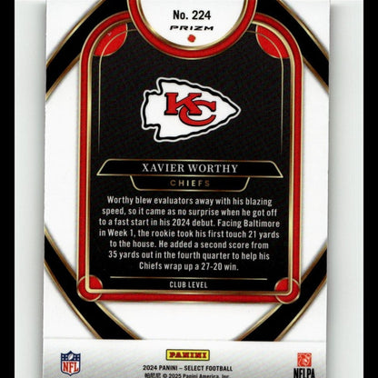 2024 Panini Select #224 Xavier Worthy Red & Yellow Prizm Shock