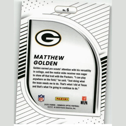 2025 Donruss Optic #6 Matthew Golden Hidden Potential