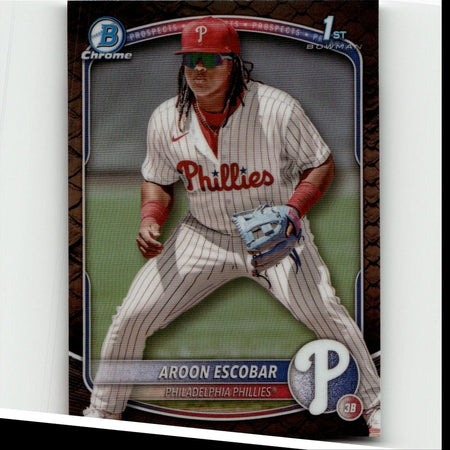 2025 Bowman #BCP-65 Aroon Escobar Chrome Prospects Reptilian Refractor