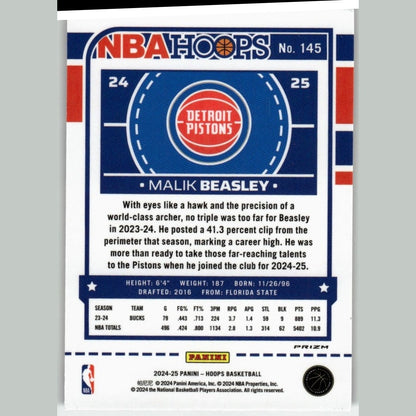 2024-25 Hoops #145 Malik Beasley Premium Prizms Silver