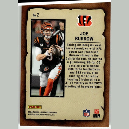 2024 Panini Mosaic #2 Joe Burrow Notoriety Mosaic