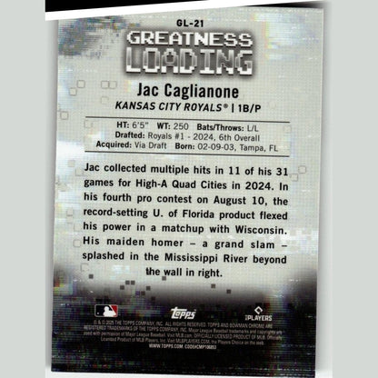 2025 Bowman #GL-21 Jac Caglianone Greatness Loading