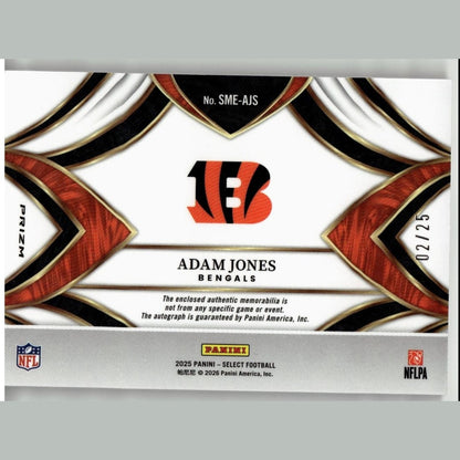 2025 Panini Select - Adam “Pacman” Jones Patch Autograph Tie-Dye Prizm /25