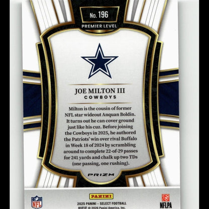 2025 Panini Select #196 Joe Milton III Silver Prizm