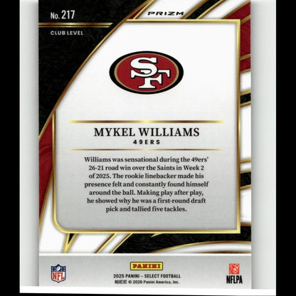 2025 Panini Select #217 Mykel Williams Silver Prizm