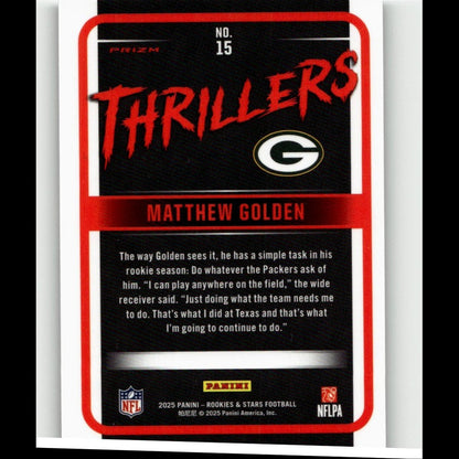 2025 Panini Rookies & Stars #15 Matthew Golden Thrillers Silver