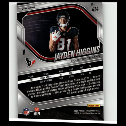 2025 Panini Prizm Jayden Higgins Rookie Variation #414