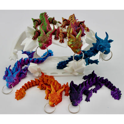 Horned Dragon Keychain - 3D Printed Articulated Dragon - Alchemist Cards & Games