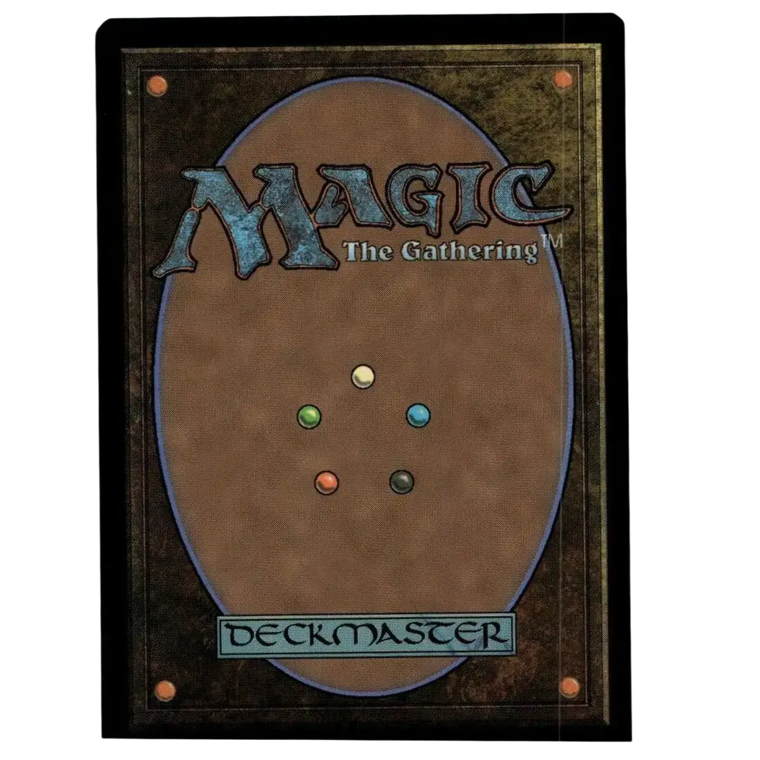 Brown magic the gathering deckmaster card back with textured surface and metallic blue lettering for agent bishop man black extended art teenage mutant ninja