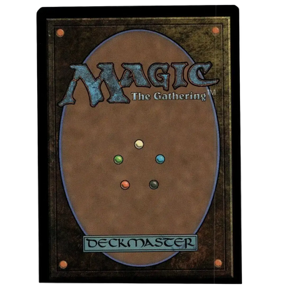 Brown magic the gathering deckmaster card back with textured surface and metallic blue lettering for agent bishop man black extended art teenage mutant ninja