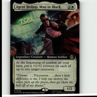 Agent bishop man in black extended art foil trading card featuring a dark-suited man with sunglasses teenage mutant ninja