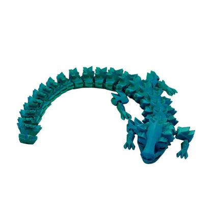 Articulated turquoise alligator toy.
