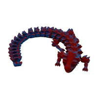 Articulated red and blue lizard.